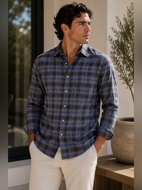 Sz M Untuck it Men's Blue & Gray Button up Plaid Shirt NWOT 
$115 MSRP